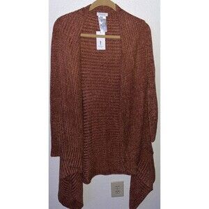 SkinnyGirl Ribbed Knitted Cardigan Waterfall Woman Sz XL Rusty Brick Open Front